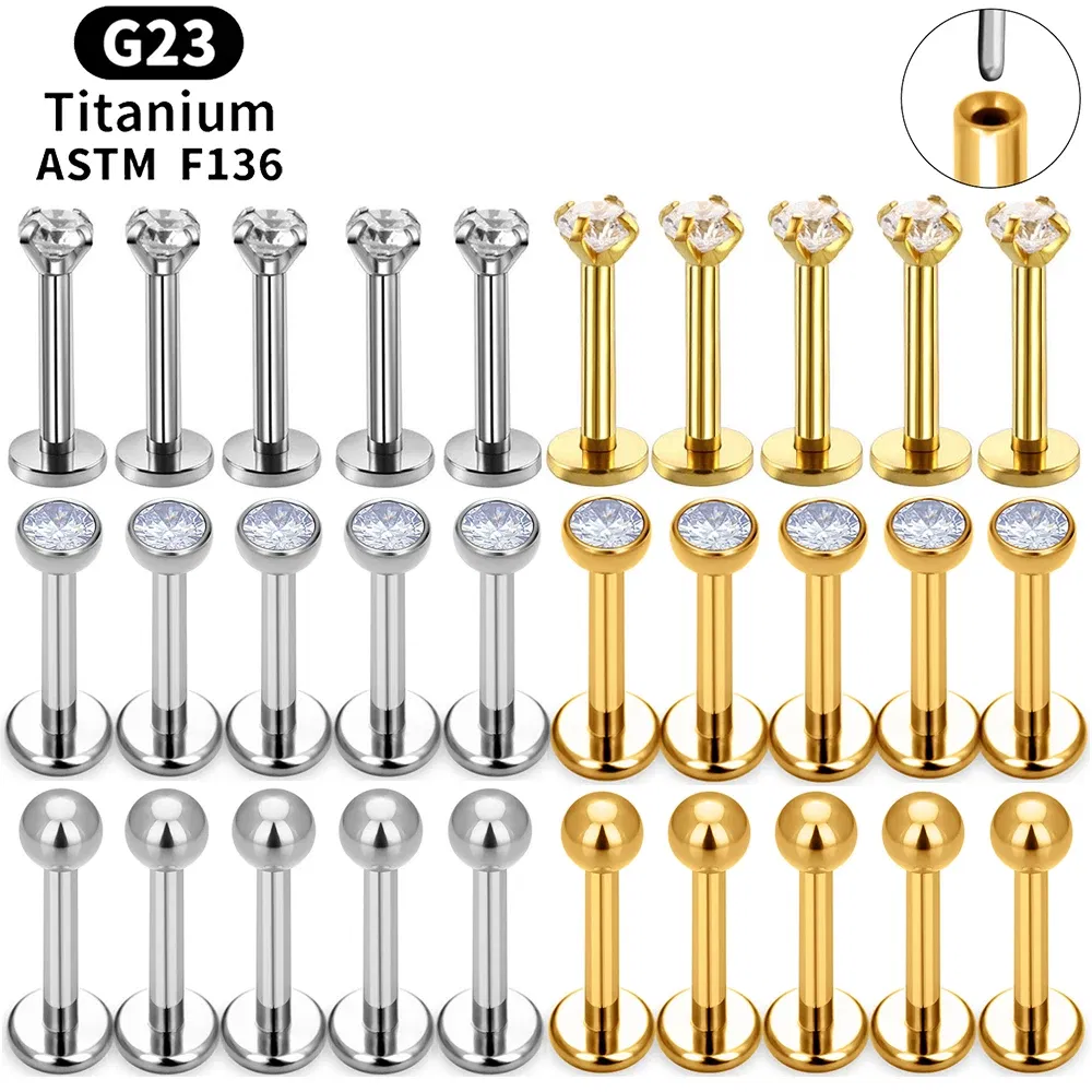 Metal color: Imitation Rhodium Plated, Ships From: CHINA, Main Stone Color: Blue - 10PCS ASTM F136 G23 Titanium Piercing Labret Lip Ring Stud Earring CZ Ear Tragus Cartilage Helix Daith Pierc Jewelry 16/18/20g