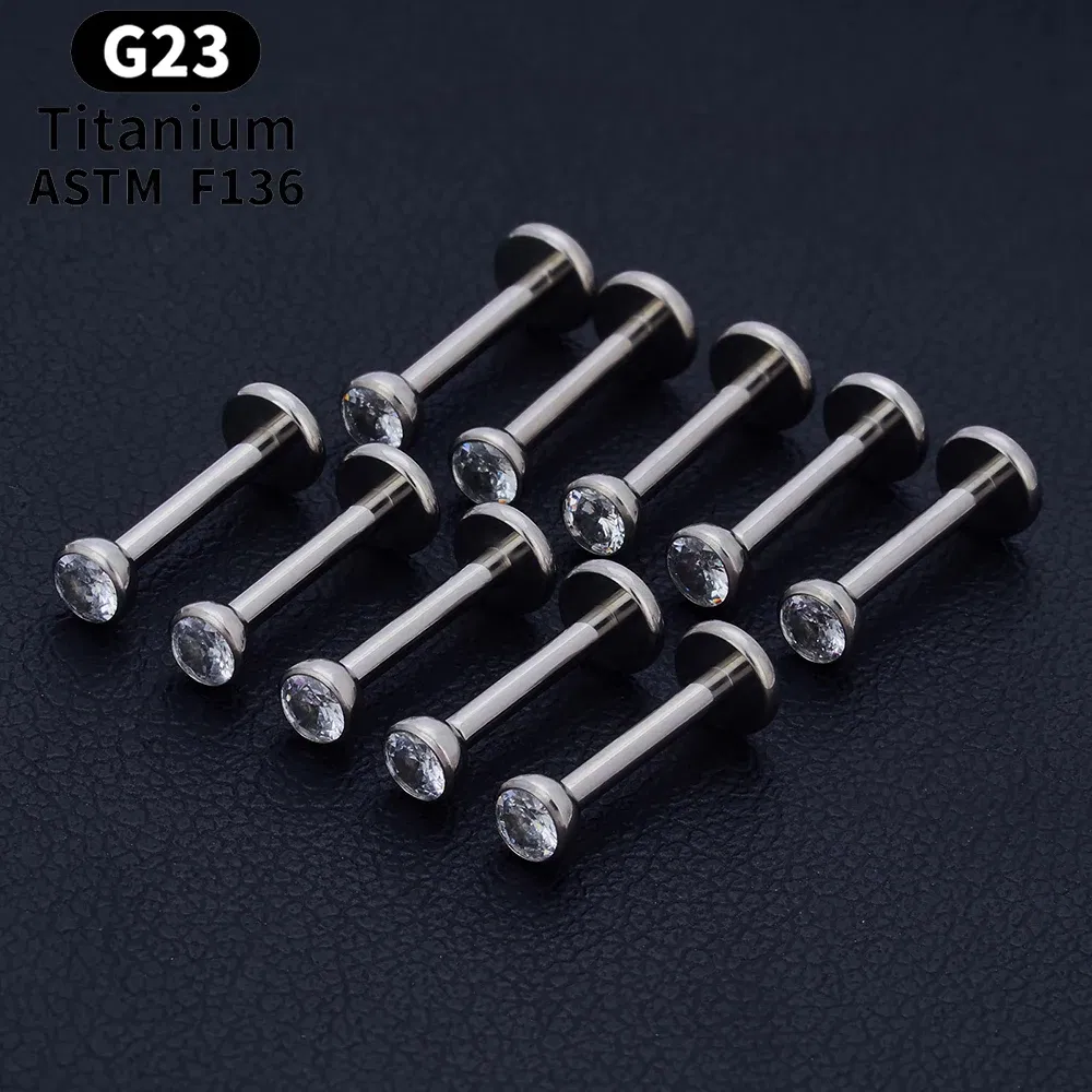 Metal color: Imitation Rhodium Plated, Ships From: CHINA, Main Stone Color: Blue - 10PCS ASTM F136 G23 Titanium Piercing Labret Lip Ring Stud Earring CZ Ear Tragus Cartilage Helix Daith Pierc Jewelry 16/18/20g