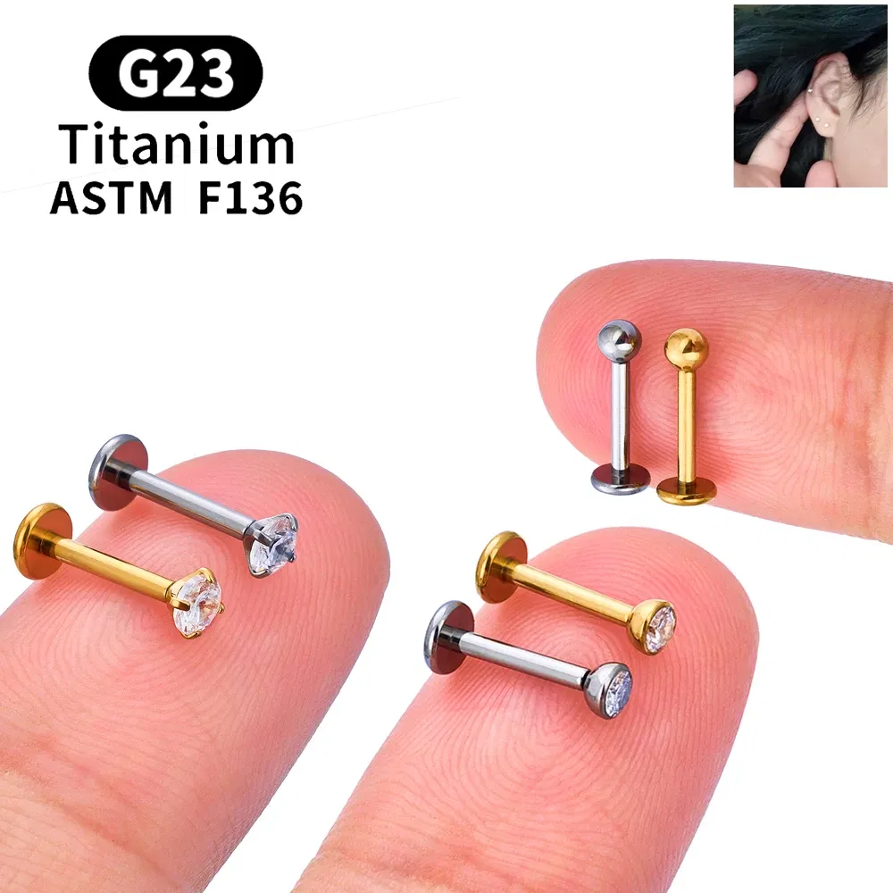 Metal color: Imitation Rhodium Plated, Ships From: CHINA, Main Stone Color: Blue - 10PCS ASTM F136 G23 Titanium Piercing Labret Lip Ring Stud Earring CZ Ear Tragus Cartilage Helix Daith Pierc Jewelry 16/18/20g