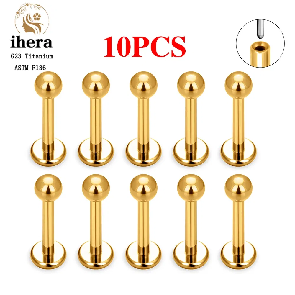 Metal color: Gold-color, Ships From: CHINA, Main Stone Color: black - 10PCS G23 Titanium Lip Ring Labret Piercing Stud Earring CZ 16/18/20G Push Pin Ear Tragus Cartilage Helix Conch Pierc? Jewelry
