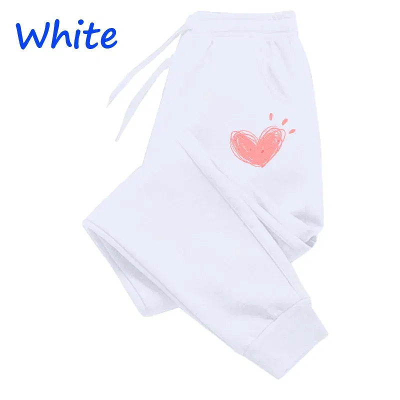 Color: Brown, Size: XXXS - Women Cute Heart Printed Sweatpants Autumn Winter Cotton Long Pants Jogger Trousers Casual Sports Fitness Women Sweat Pants