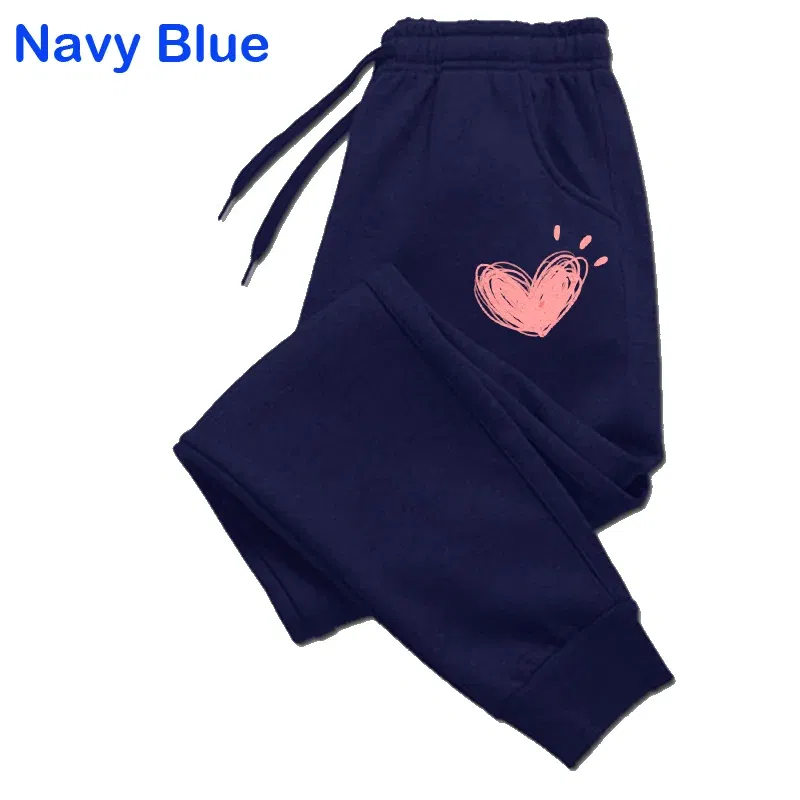 Color: Brown, Size: XXXS - Women Cute Heart Printed Sweatpants Autumn Winter Cotton Long Pants Jogger Trousers Casual Sports Fitness Women Sweat Pants