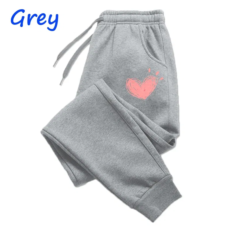 Color: Brown, Size: XXXS - Women Cute Heart Printed Sweatpants Autumn Winter Cotton Long Pants Jogger Trousers Casual Sports Fitness Women Sweat Pants