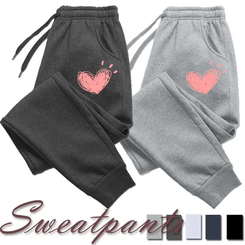 Color: Brown, Size: XXXS - Women Cute Heart Printed Sweatpants Autumn Winter Cotton Long Pants Jogger Trousers Casual Sports Fitness Women Sweat Pants