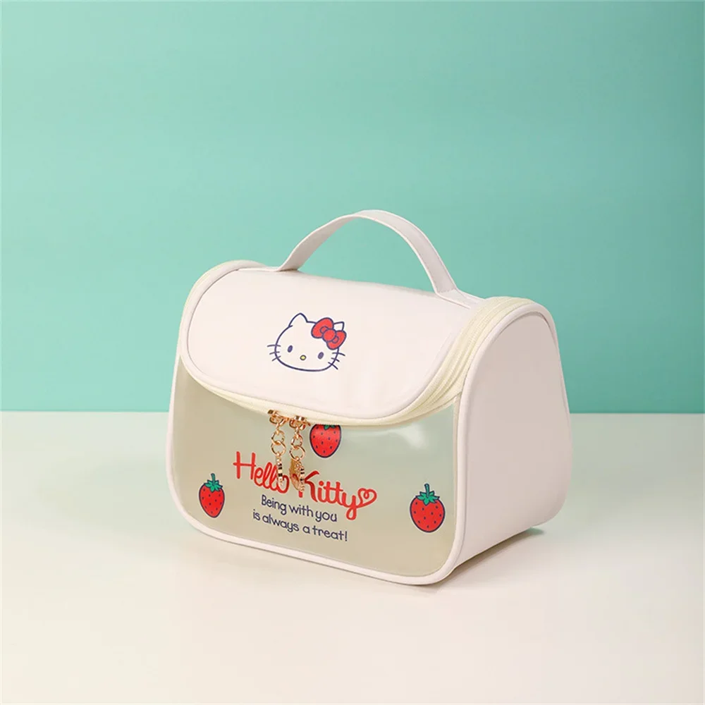 Color: green - Sanrio Kawaii Hello Kitty Zipper Makeup Bag Black Beauty Cinnamon Roll Large Capacity Waterproof portable Millennium Girls Wash