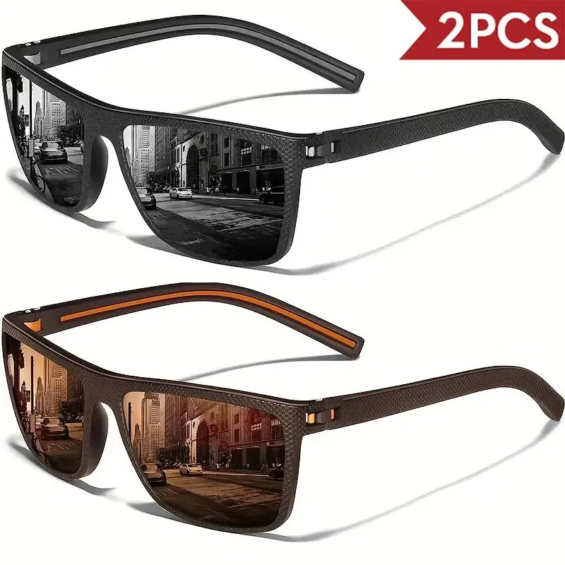Lenses Color: Ginger - 2/3PCS Amazing Men Polarized Sunglasses Unisex UV400 Glasses Fishing Goggles Outdoor Sport Eyewear for Driving Fishing Cycling