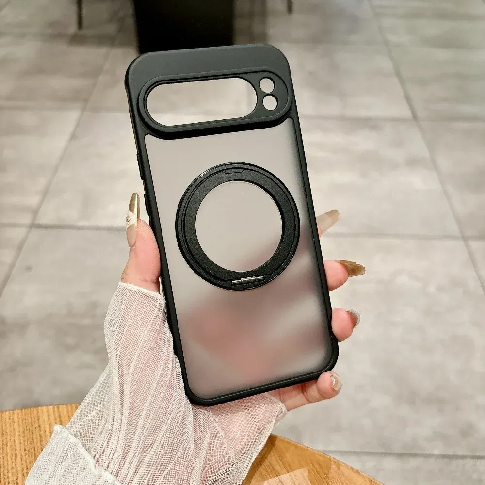 Color: Beige, Compatibility by Model: Google Pixel 10 Pro XL - for Magsafe Matte Rotating Bracket Case for Google Pixel 10 9 Pro XL 8 7 6 9A 8A 7A 6A Holder Stand Transparent Shockproof Cover