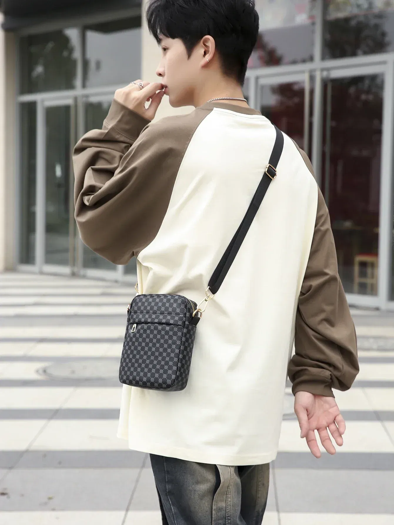 Color: WHITE - VC Men's Classics Mini Shoulder Bag Coin Purses Lightweight PU Leather Shoulder Bags for Men Small Men Crossbody Bag