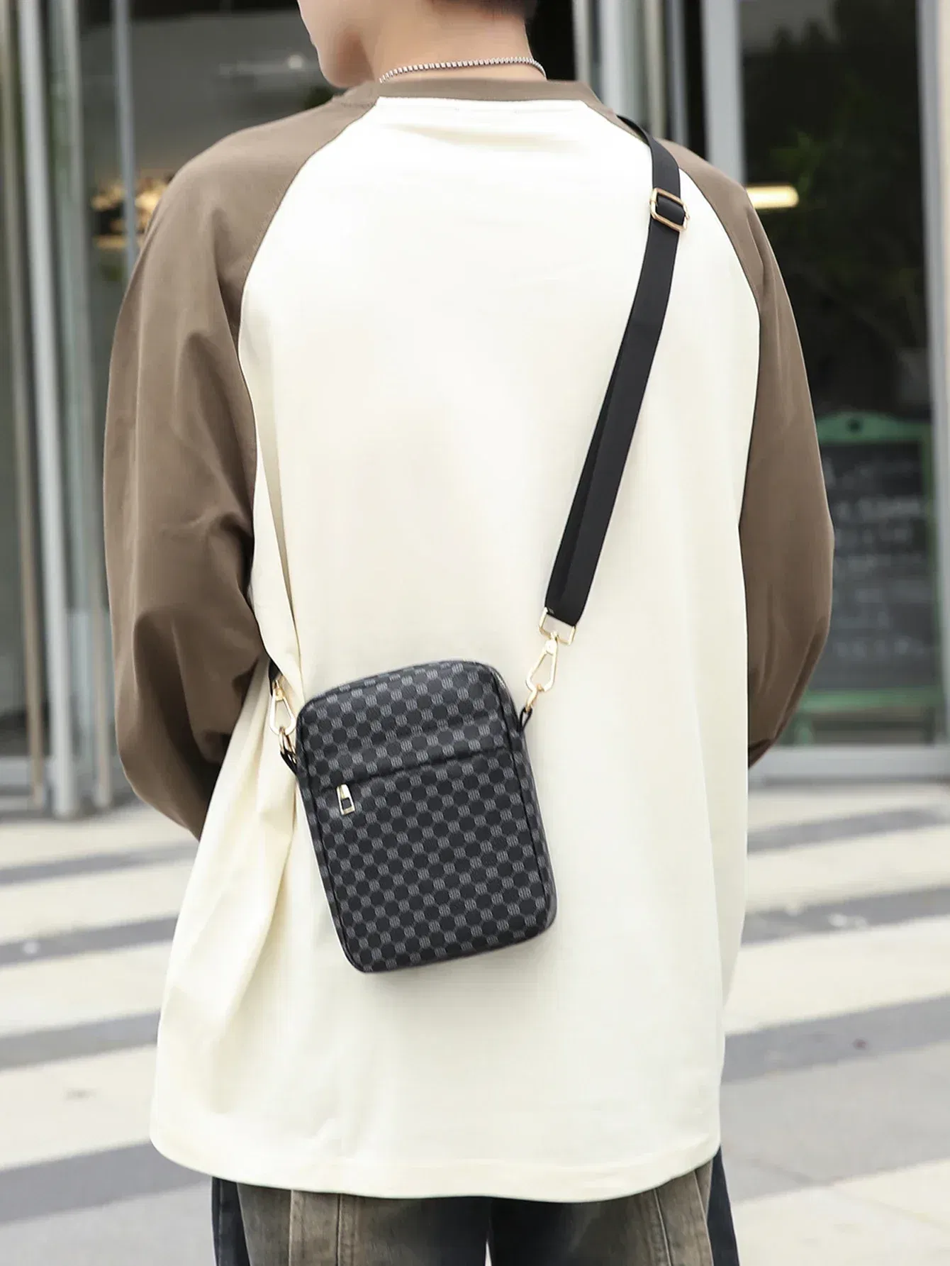 Color: WHITE - VC Men's Classics Mini Shoulder Bag Coin Purses Lightweight PU Leather Shoulder Bags for Men Small Men Crossbody Bag