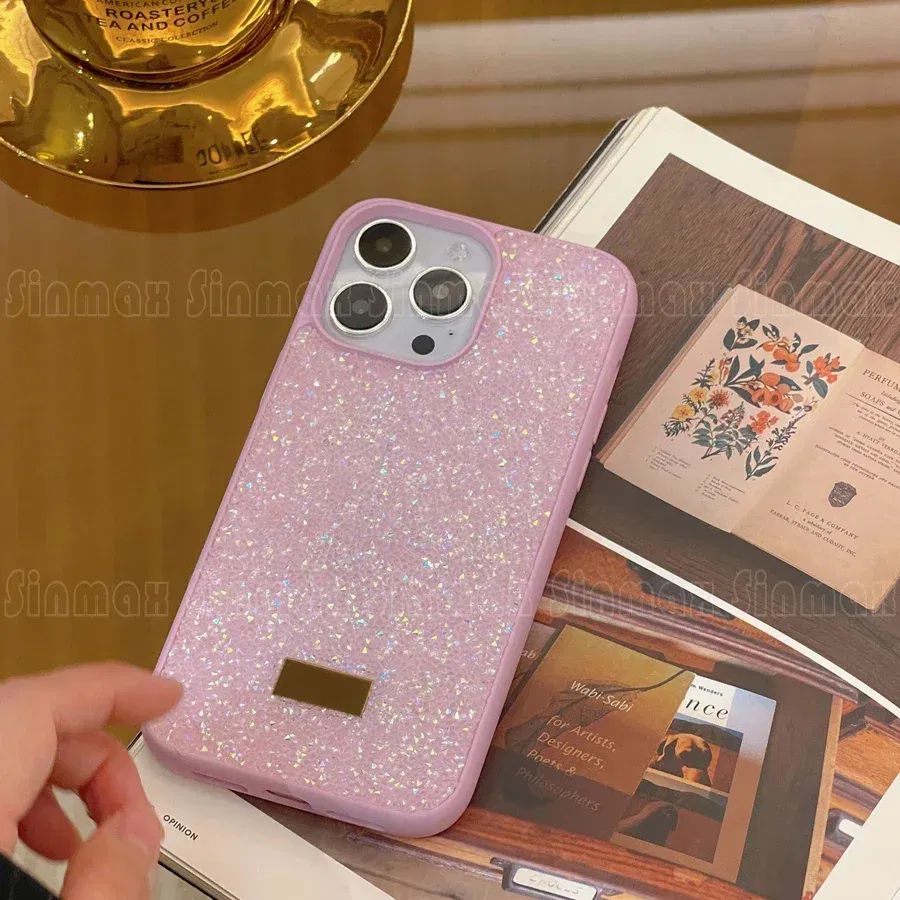 Color: Beige, Material: PVC - Bling Glitter Phone Case For iPhone 16 15 14 13 12 Pro Max 11 Vogue Protective Soft Diamond Cover Coque Funda