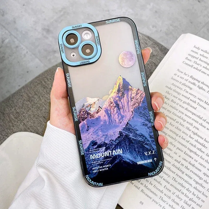 Color: Brown, Material: PU - Retro INS Sunset Sky Clouds Moon Pattern Case For Samsung Galaxy S10 S20 S21 S22 S23 S24 FE Plus Ultra Note 20 Shockproof Cover