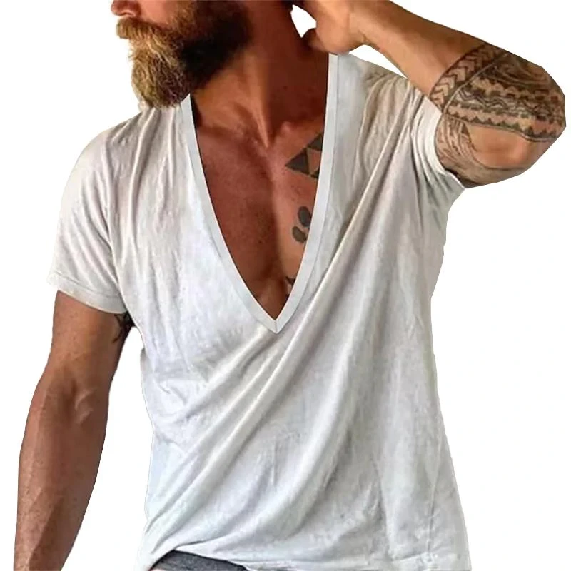 Men's Casual Solid color V-neck Short-Sleeved T-Shirt