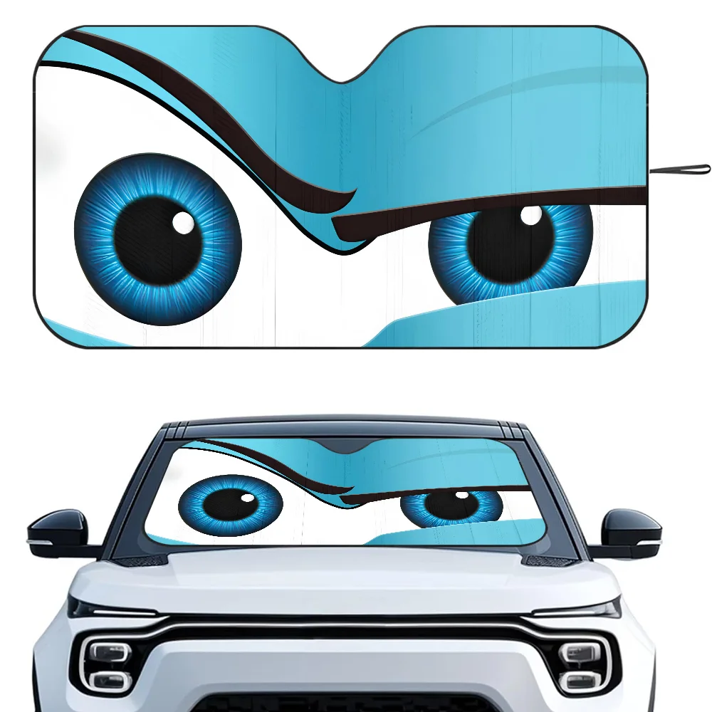 Color: Brown - Cartoon Eyes Cute Car SunShade Windshield Foldable Three-layer Insulation Sunshade By Suction Cup Blocks UV Rays Sun