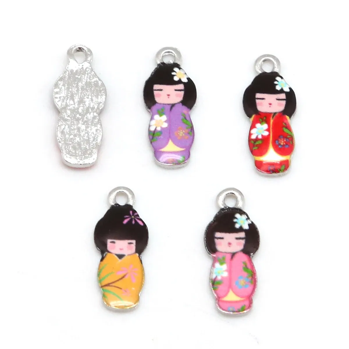 Metal color: BROWN - New Arrival Necklace Pendant Japanese Doll Enamel Charms 2-4pcs 8x21mm Electroplating Plated Rhodium Used For Jewelry Accessory