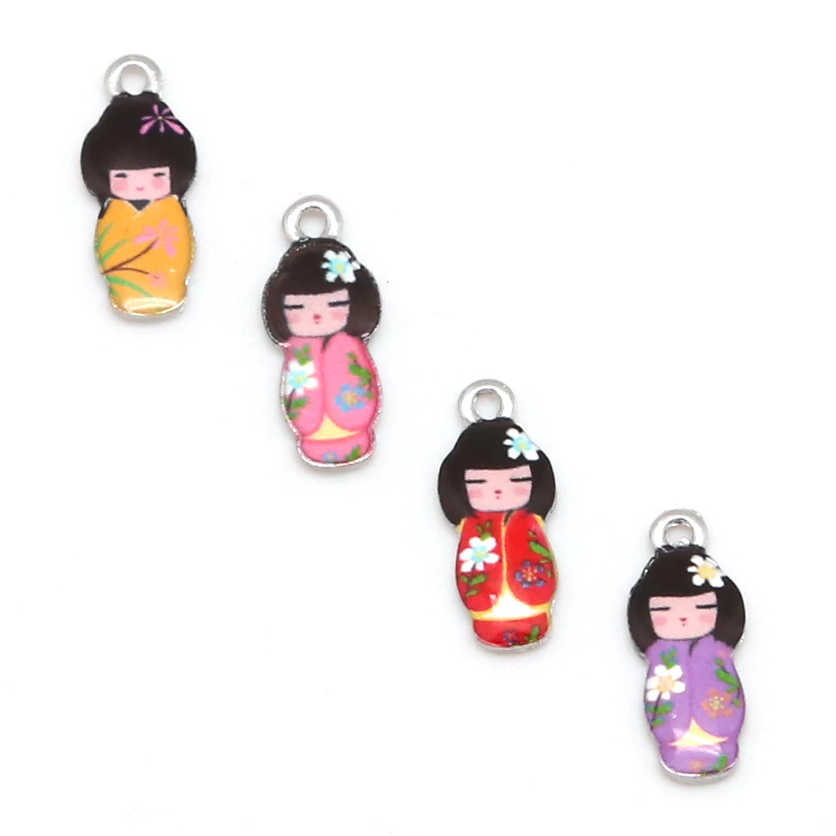 Metal color: BROWN - New Arrival Necklace Pendant Japanese Doll Enamel Charms 2-4pcs 8x21mm Electroplating Plated Rhodium Used For Jewelry Accessory