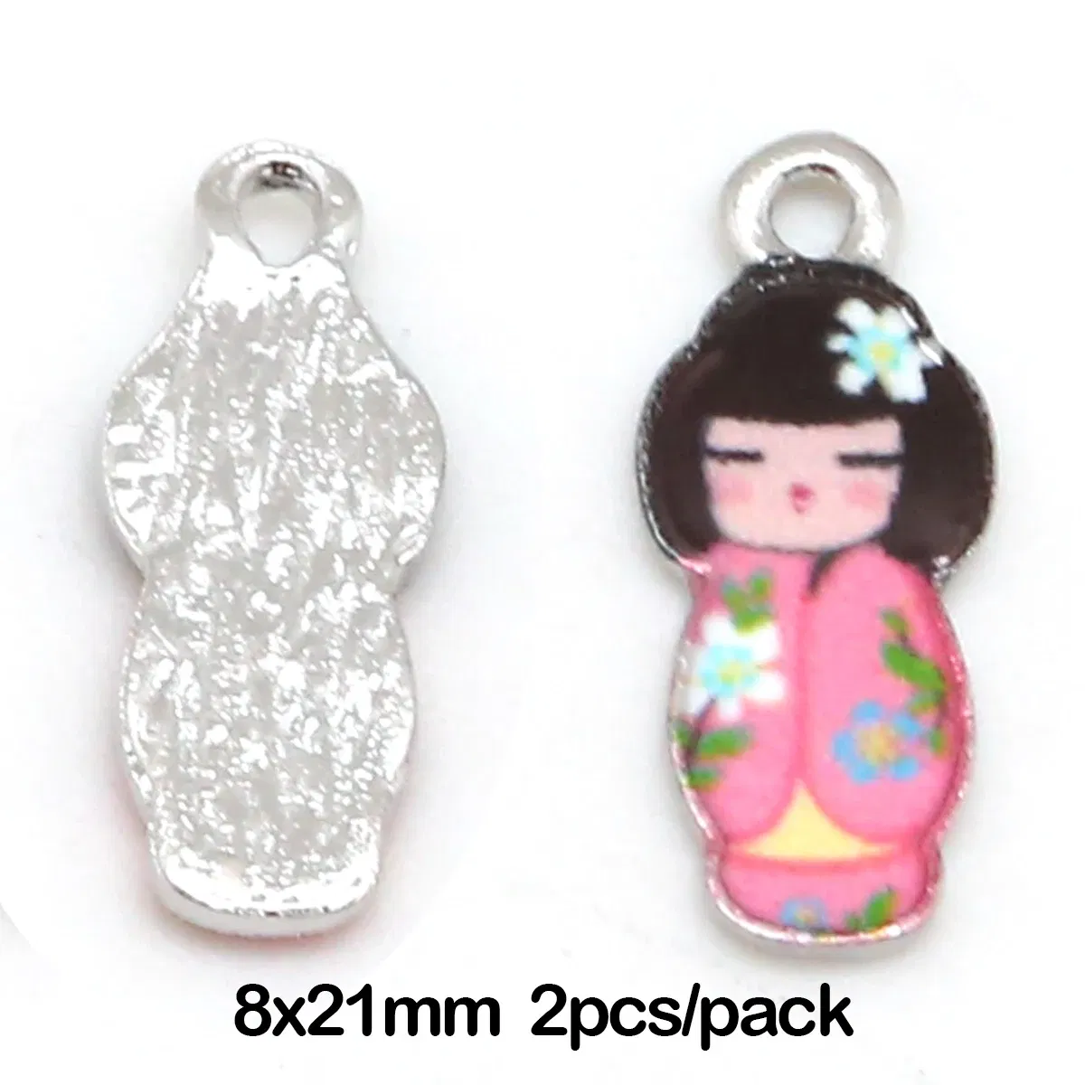 Metal color: BROWN - New Arrival Necklace Pendant Japanese Doll Enamel Charms 2-4pcs 8x21mm Electroplating Plated Rhodium Used For Jewelry Accessory