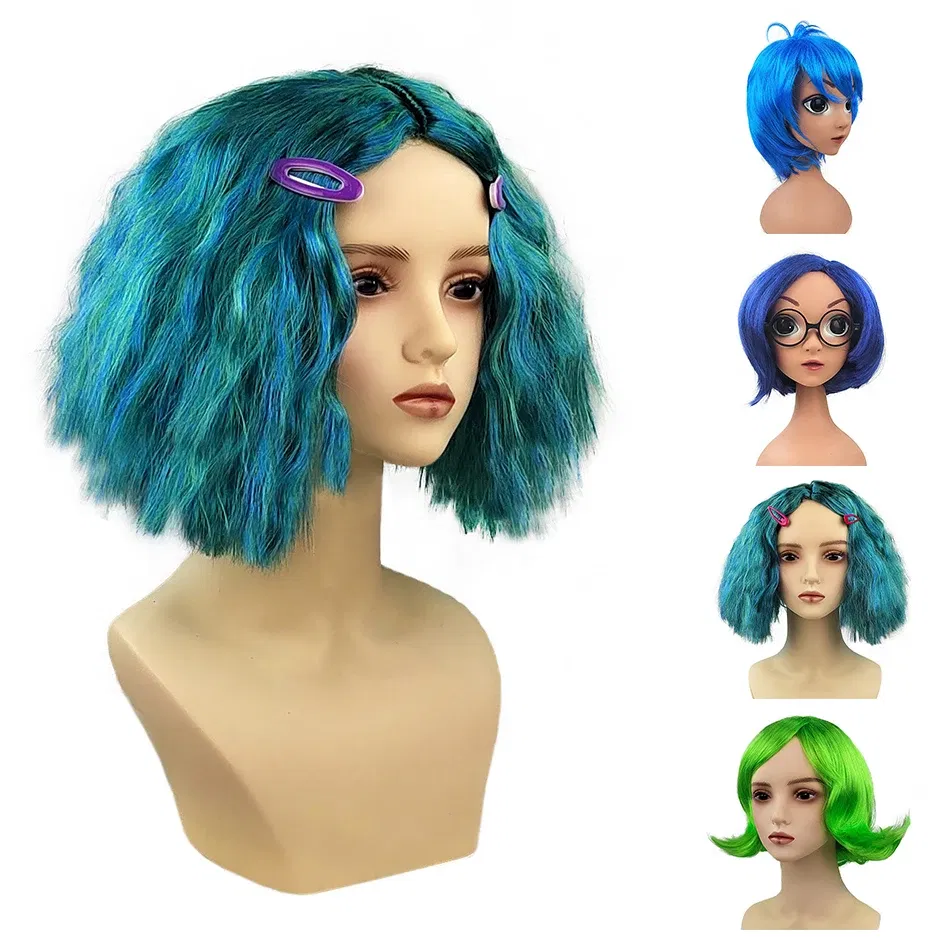 Color: Yellow - Exclusive Masquerade Joy Sadness Envy Disgust Multiple Styles Wig with Headpiece and Waterdrop Clips Elevate Your Costume Game