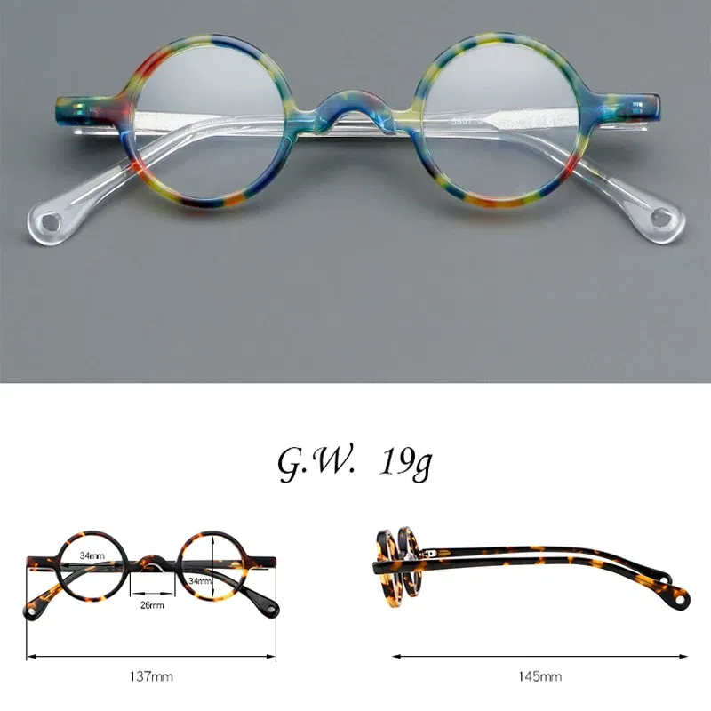 Frame Color: Ginger, Eye Prescription: +500 - VCKA Photochromic Acetate Myopia Glasses Men Retro Small Round Frames Women Custom prescription Anti-Blue Eyewear -0.5 TO -10