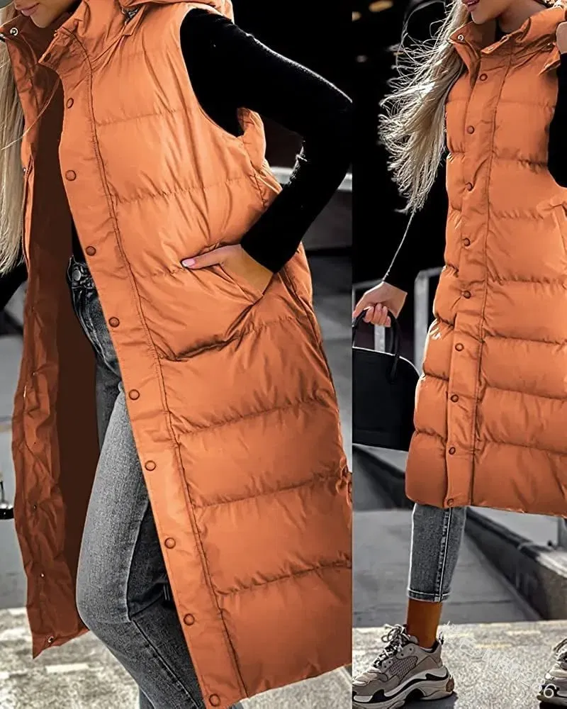 Color: WHITE, Size: 5XL - Hooded Zipper Jacket Women Oversize Waistcoat Winter Outerwear Hooded Parka Fashion Quilted Vest Casual