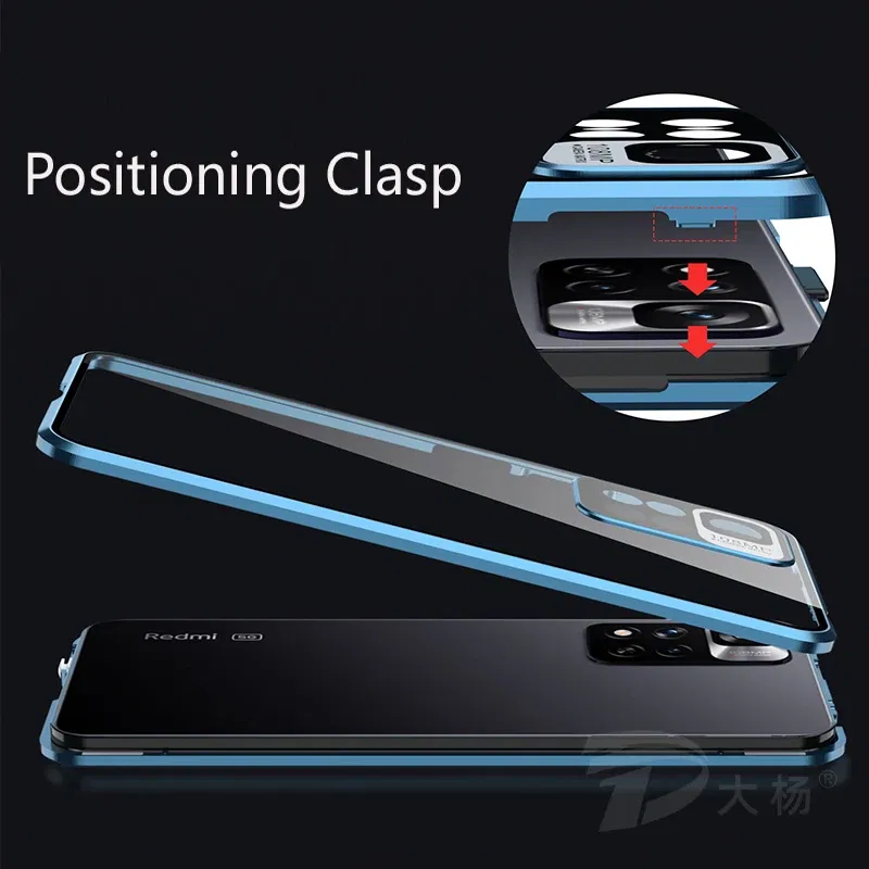 Color: Silver, Bundle: Case & Screen Protector, Material: aluminum - Full Protection Case Metal Magnetic Double Sided Glass Snap Lock Case For XiaoMi Redmi Note 13 Pro Plus 5G Bumper Phone Cover