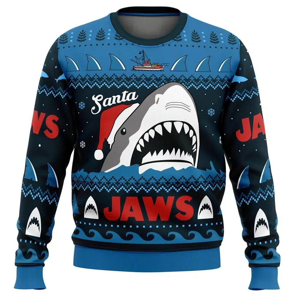Color: Brown, Size: S - Santa Jaws Jaws Men's Crew Neck Ugly Christmas Sweatshirt Soft Comfy Stylish Relaxed-Fit Plus Size Long Sleeve Autumn Winter