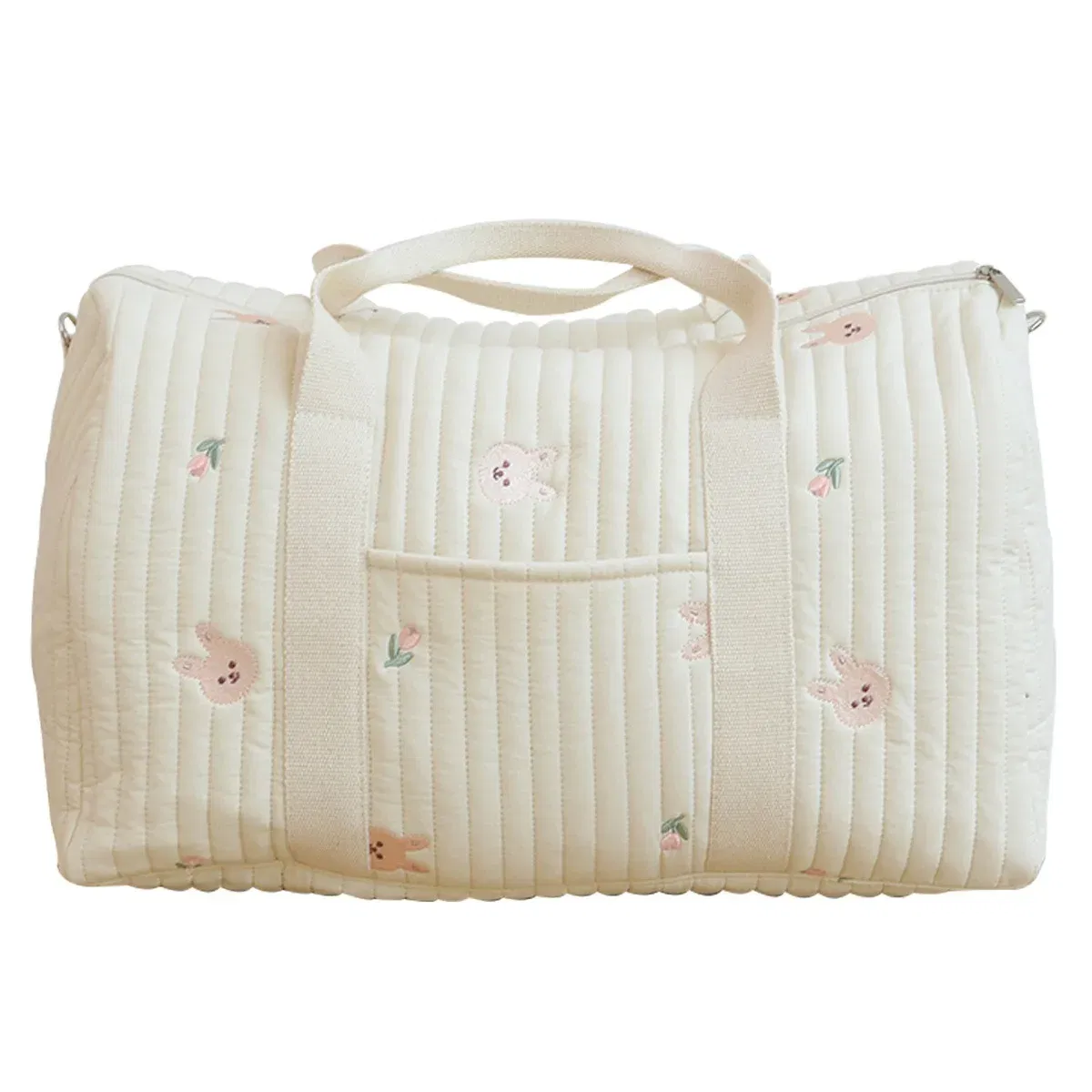 Color: Beige - New Embroidered Mom Bag Storage Bag Large Capacity Mommy Travel Bag Fashion Multi-functional Handbag Lightweight Diagonal