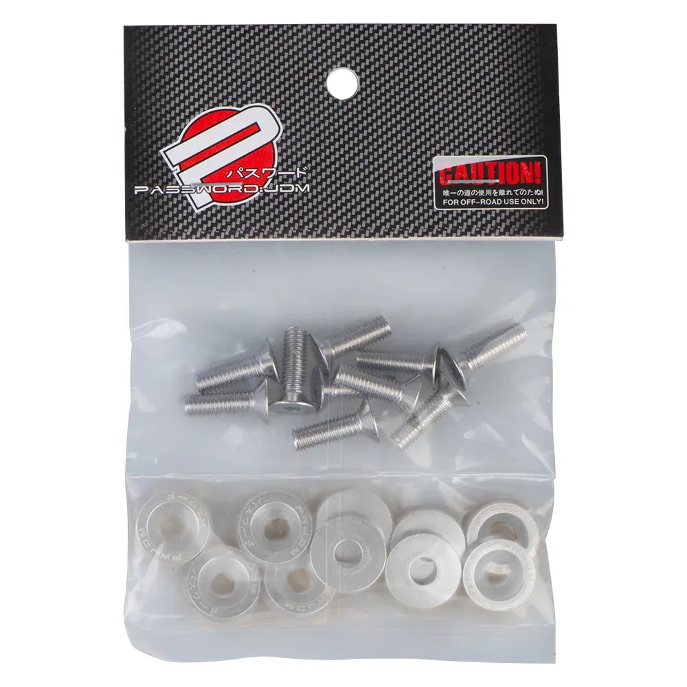 Color Name: Silver - Universal 10PCS M6 Car Styling Modification JDM Sticker Stickers Password Fender Washer License Plate Bolts Auto Accessories
