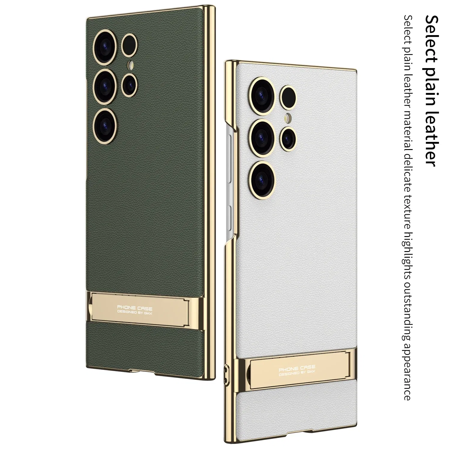 Color: Sky blue, Bundle: Case & Strap, Material: Canvas - For Samsung Galaxy S24 Ultra Plus Case Luxury Electroplated Gold Border Plain Leather Bracket Shockproof Back Cover Accessories