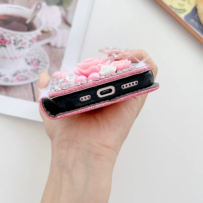 Color: black, Material: Artificial Leather - Wallet Glitter Case For Samsung Galaxy S24 FE S23 Ultra S22 Plus S21 S20 A13 A14 A15 A16 A53 A54 A55 A34 Flip Luxury Leather