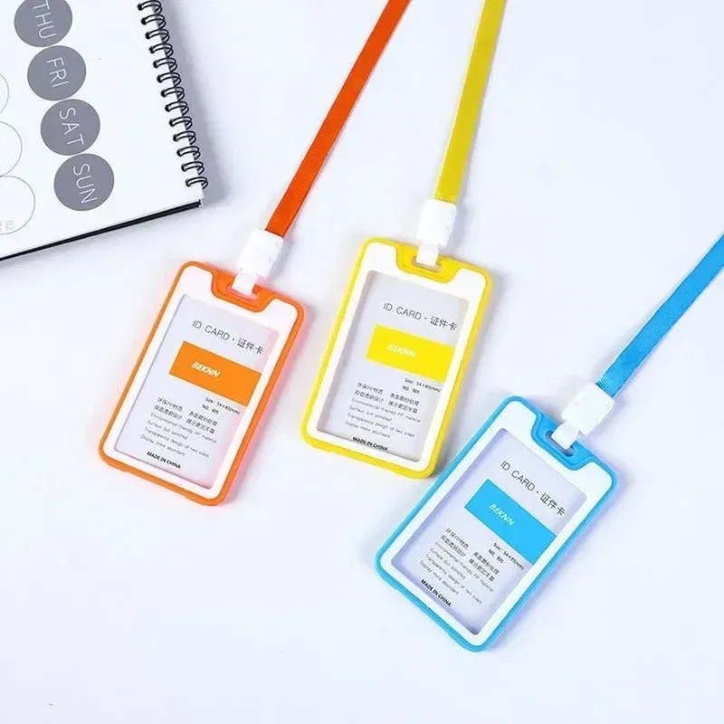 Color: dark blue - Unisex Colorful Employee Id Case with Lanyard Double Side Id Credit Card Holder Access Bus Card Case Badge Holder Card Sleeve