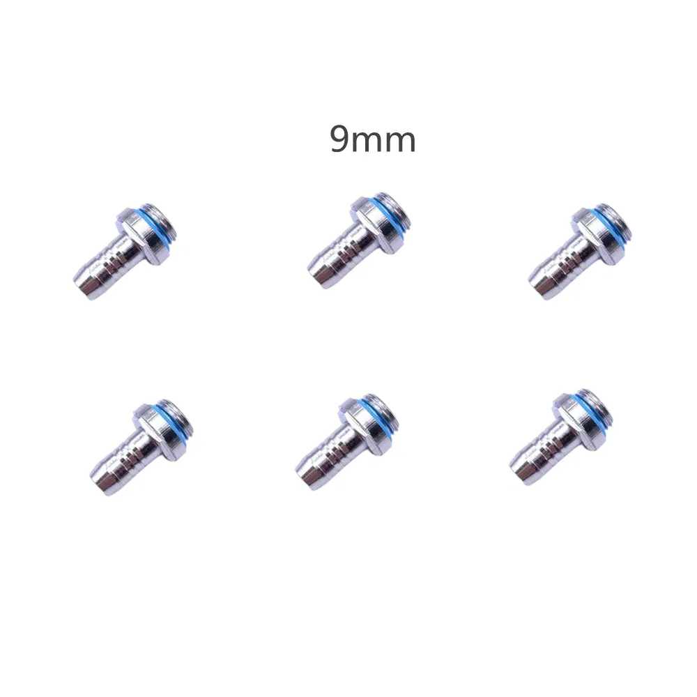 Color: Silver - 6pcs PC Water Cooling Barb Fitting Two-Touch Fitting G1/4 Thread Barb Connector for Computer Cooling System 4/6/7.2/9/11/14mm
