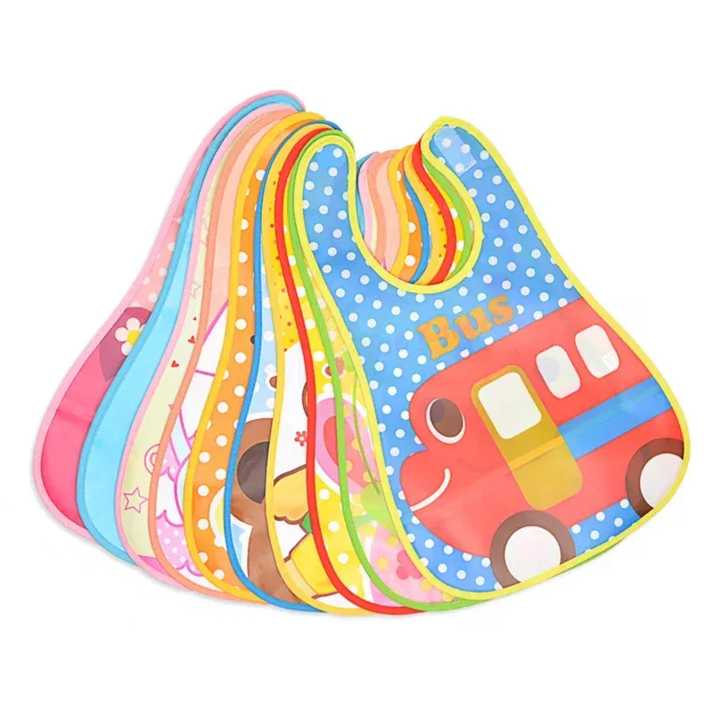 Color: Blue - Adjustable Baby Bibs Stuff Kerchief Bandanas Stuff EVA Plastic Waterproof Lunch Feeding Cute Cartoon Children Apron Burp Cloths