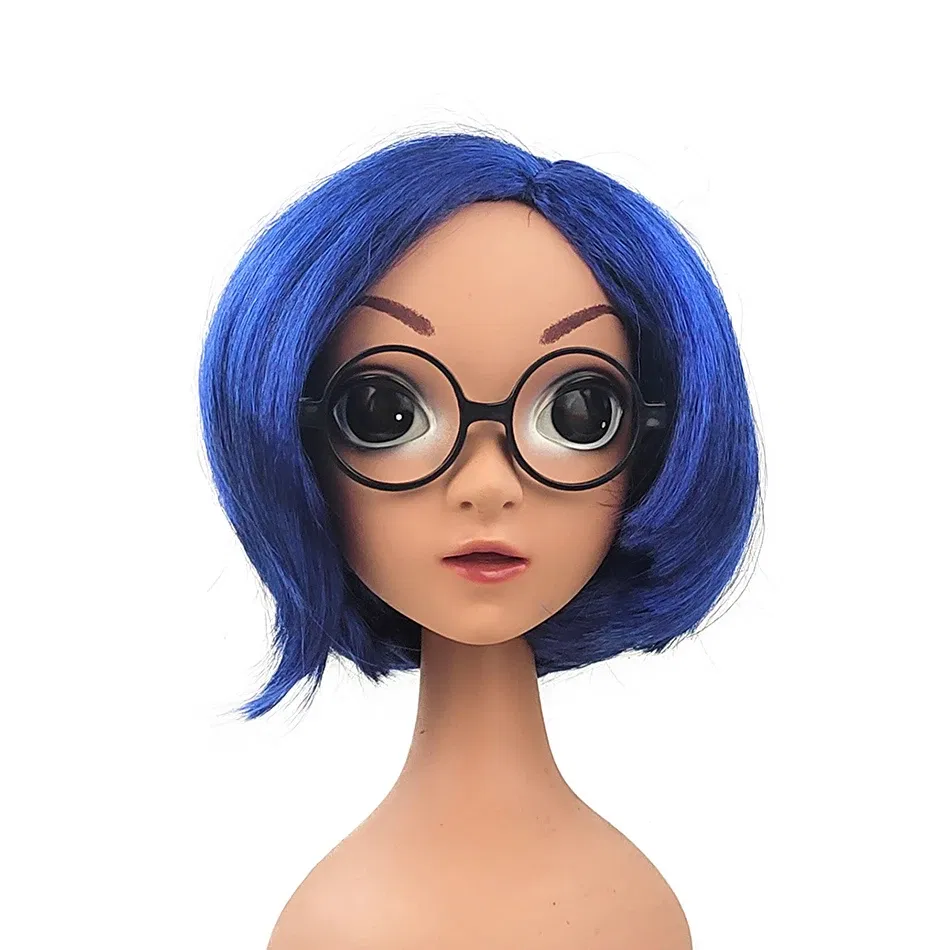 Color: Blue - Exclusive Masquerade Joy Sadness Envy Disgust Multiple Styles Wig with Headpiece and Waterdrop Clips Elevate Your Costume Game