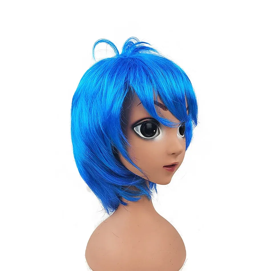 Color: Blue - Exclusive Masquerade Joy Sadness Envy Disgust Multiple Styles Wig with Headpiece and Waterdrop Clips Elevate Your Costume Game