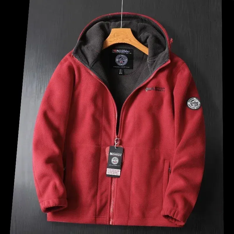 Color: Red, Size: XS?€old?‰ - Winter Wool Jacket Men's High-end Embroidered Thickened Fleece Windproof Jacket Outdoor Snow Cold-proof Men's Warm Hooded Coat
