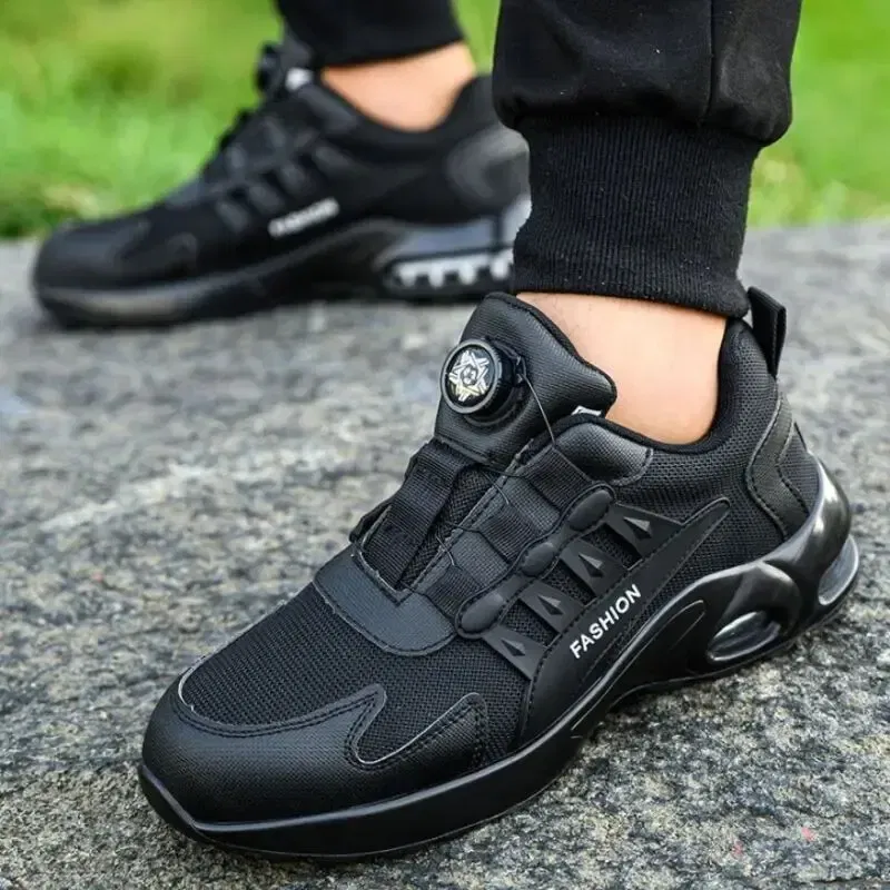 Size: 38, Color: GRAY - Rotary Buckle Work Sneakers Protective Shoes Safety Industrial Puncture-Proof Anti-smash Steel Toe Shoes