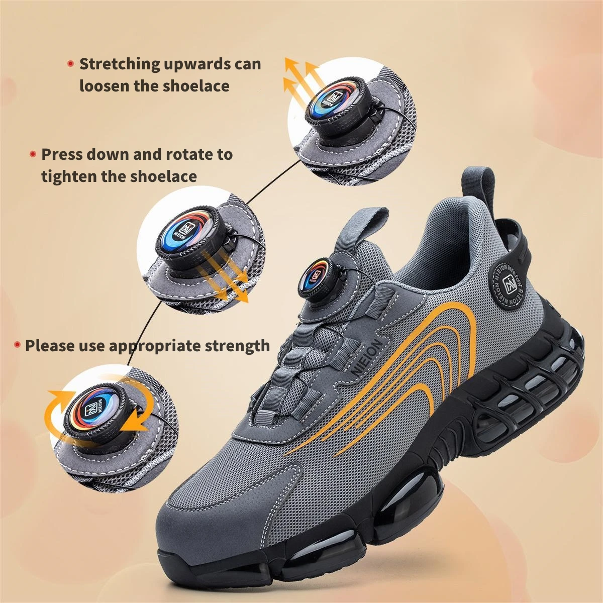 Size: 38, Color: GRAY - Rotary Buckle Work Sneakers Protective Shoes Safety Industrial Puncture-Proof Anti-smash Steel Toe Shoes