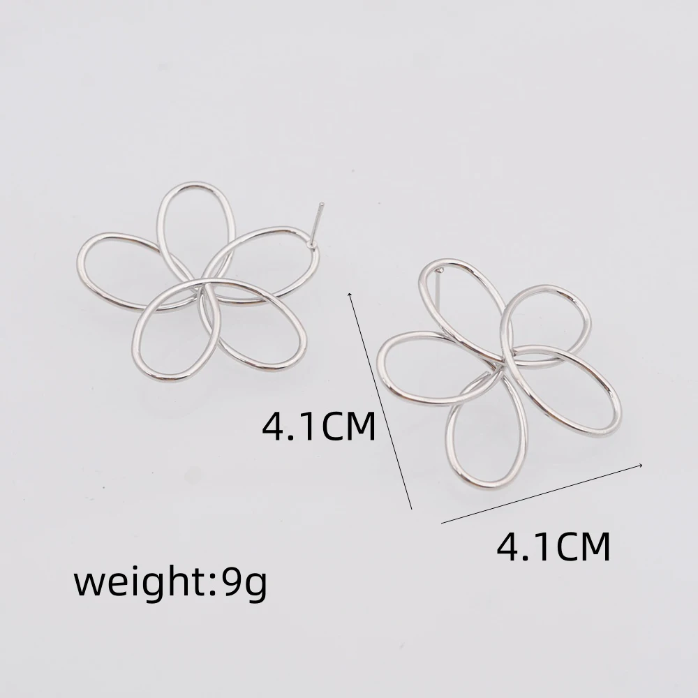 Metal Color: BROWN - Hollow Big Five-petaled Flower Metal Line Drop Earrings for Women Art Brincos Hyperbole Fashion Party Jewelry