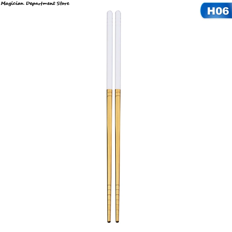 Color: GRAY, Ships From: CHINA - Gold Glossy Stainless Steel Chopsticks Korean Style Metal Chopstick Dessert Dinner Home Tableware Kitchen Tool Portable Reusable