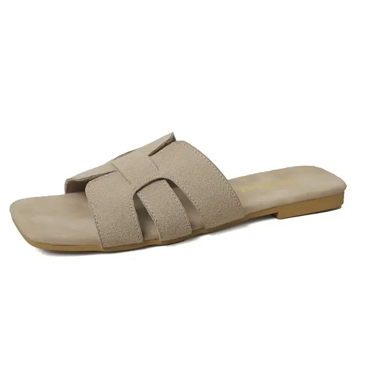 Color: Beige, Shoe Size: 39 - Summer New Women Slippers Flat Bottom Non-slip Outdoor Open Toe Beach Female Sandals Sexy Fashion Design Slides Woman Shoes