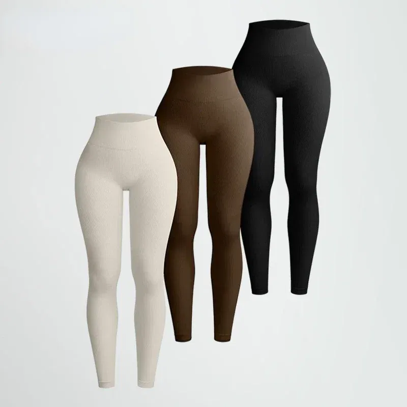 Color: black, Size: M - Seamless Knit Yoga Leggings Women Thread Solid Tights Gym Workout Running Stretchy High Waist Hip Liftting Skinny Gym Leggings