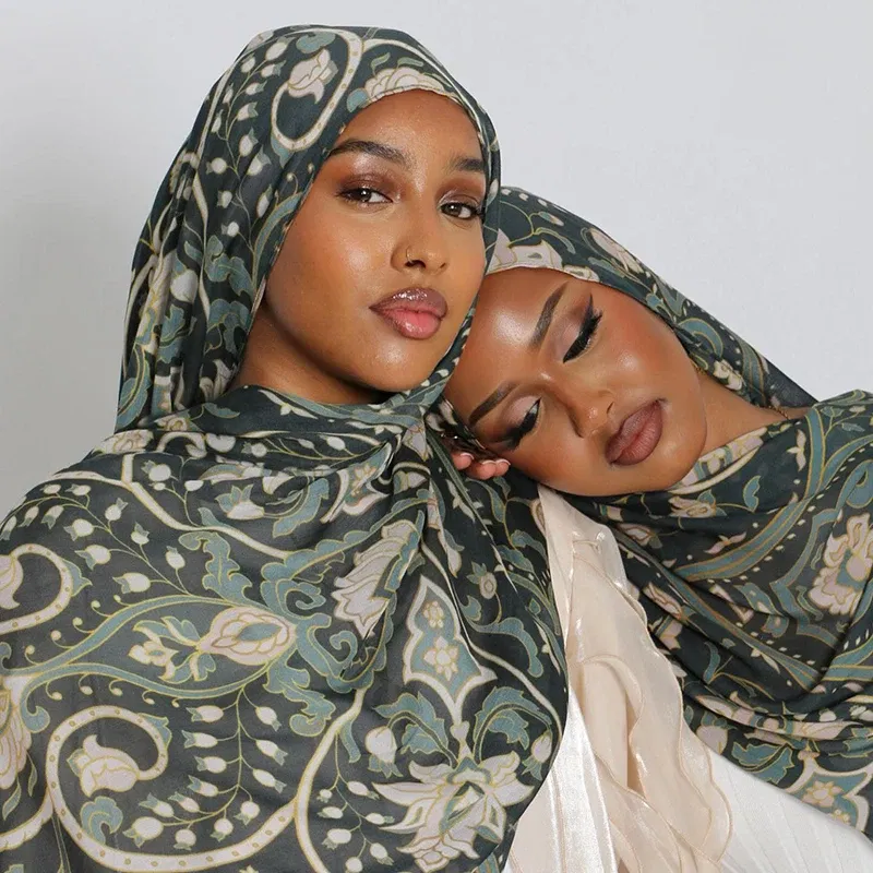 Color: SKY BLUE - 1Pcs Ramadan Hijab Leopard Print Women Bohemian Watercolor Soft Muslim Hijabs Floral Breathable Shawl Wrap Scarf Headscarf Warm