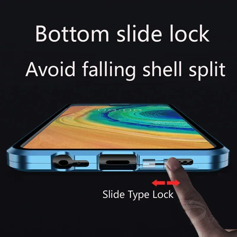 Color: black, Material: Microfiber - Double Sided Glass Magnetic Metal Snap Lock Phone Case For Honor Magic 4 5 Ultimate 6 Lite 7 Pro Lens Protection Cover Cases