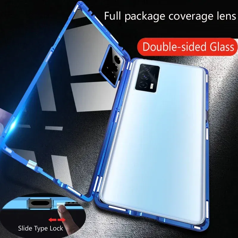 Color: black, Material: Microfiber - Double Sided Glass Magnetic Metal Snap Lock Phone Case For Honor Magic 4 5 Ultimate 6 Lite 7 Pro Lens Protection Cover Cases