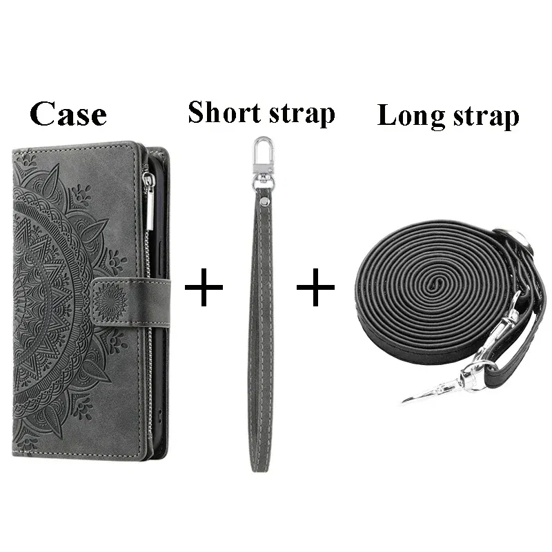 Color: Light Gray, Material: Plastic - For Poco X7 F6 X6 X5 Pro X3 NFC 5G Zipper Wallet Case Crossbody Book Shell Xiaomi Poco M7 Pro M6 F5 M5 C75 3 X 7 M 6 Flip Cover