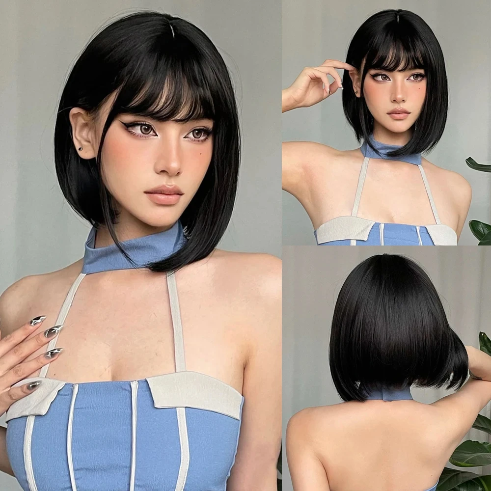 Color: P4/613, Stretched Length: 12inches - Bob Black Synthetic Wigs Straight Cosplay Short Daily Natural Looking Hair Wig with Bangs Heat Resistant Fiber for Women Afro