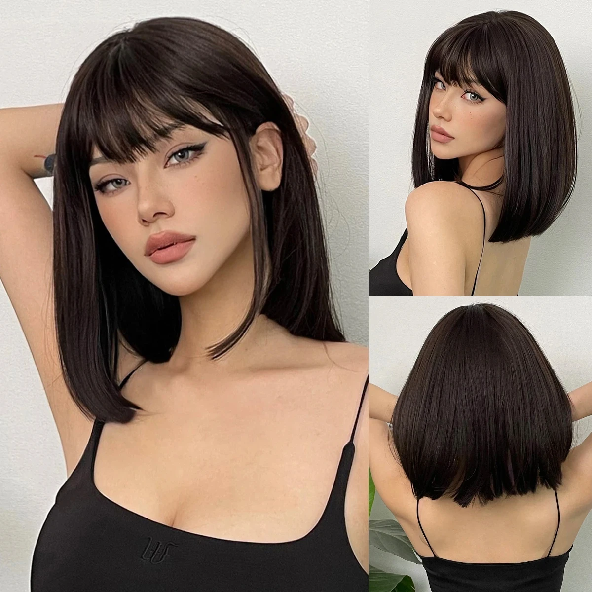 Color: P4/613, Stretched Length: 12inches - Bob Black Synthetic Wigs Straight Cosplay Short Daily Natural Looking Hair Wig with Bangs Heat Resistant Fiber for Women Afro