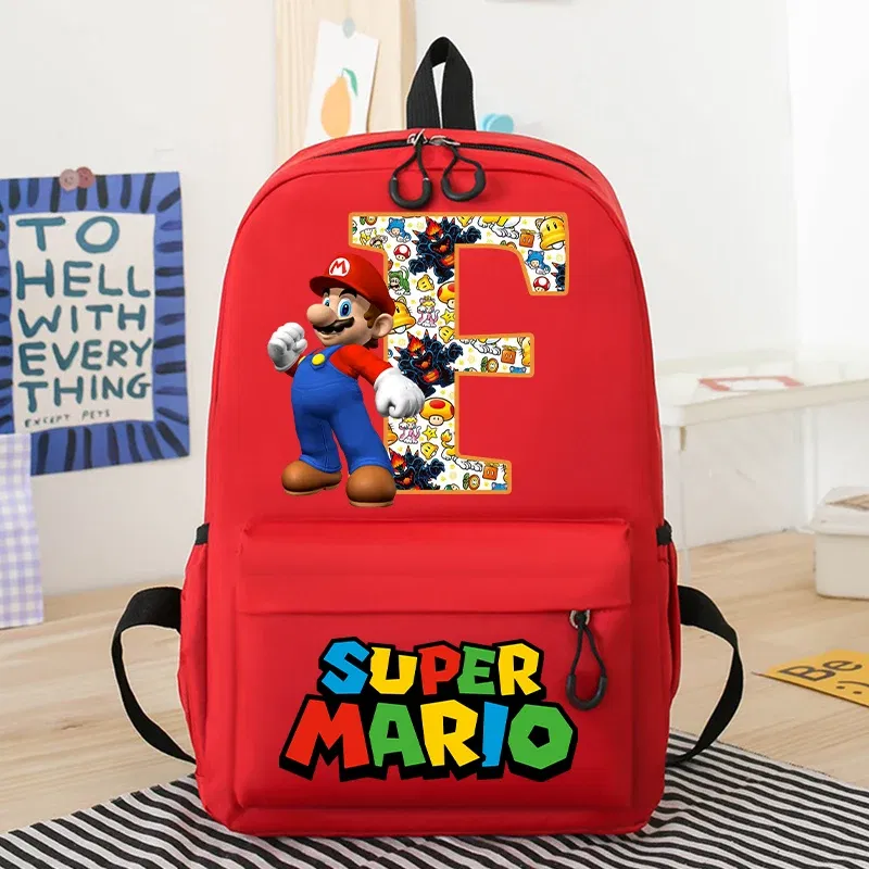 Color: Blue, Size: 12cm - New Super Mario Bro School Bag Cartoon Letter Printed Children Backpack Boys Girls School Backpacks Children's Birthday Gifts