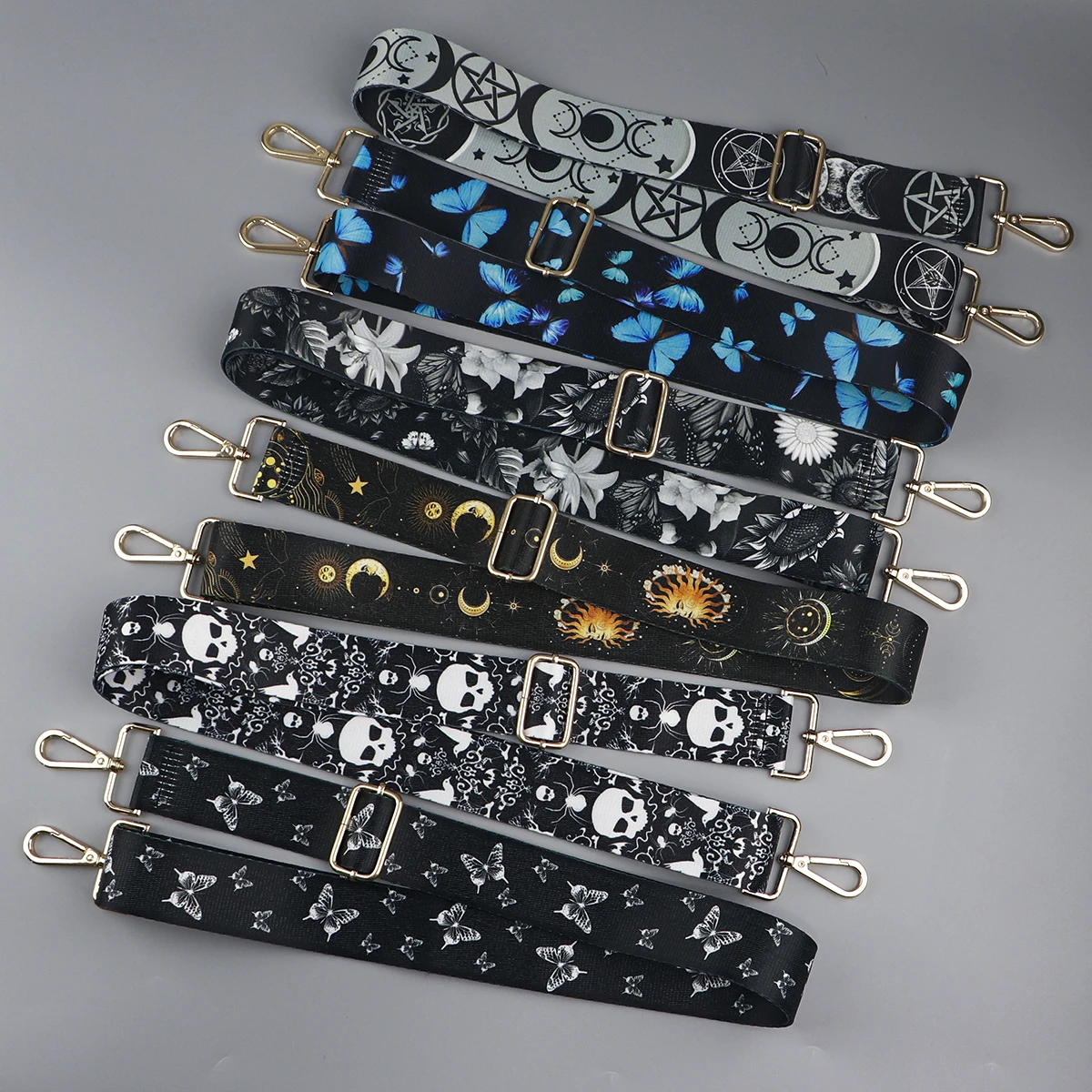 Color: Gold - Butterfly Flower Pattern Women Shoulder Messenger Bags DIY Adjustable Nylon Strap Bag Part Accessories Female Handbag Strap