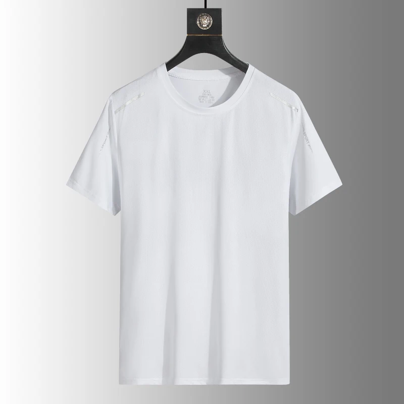 Color: Lavender, Size: XL - Men's Silk Ice Round Collar T-shirt, Simple Running Fitness Suit, Breathable Thin T-shirt, Quick Dry T-shirt, Summer